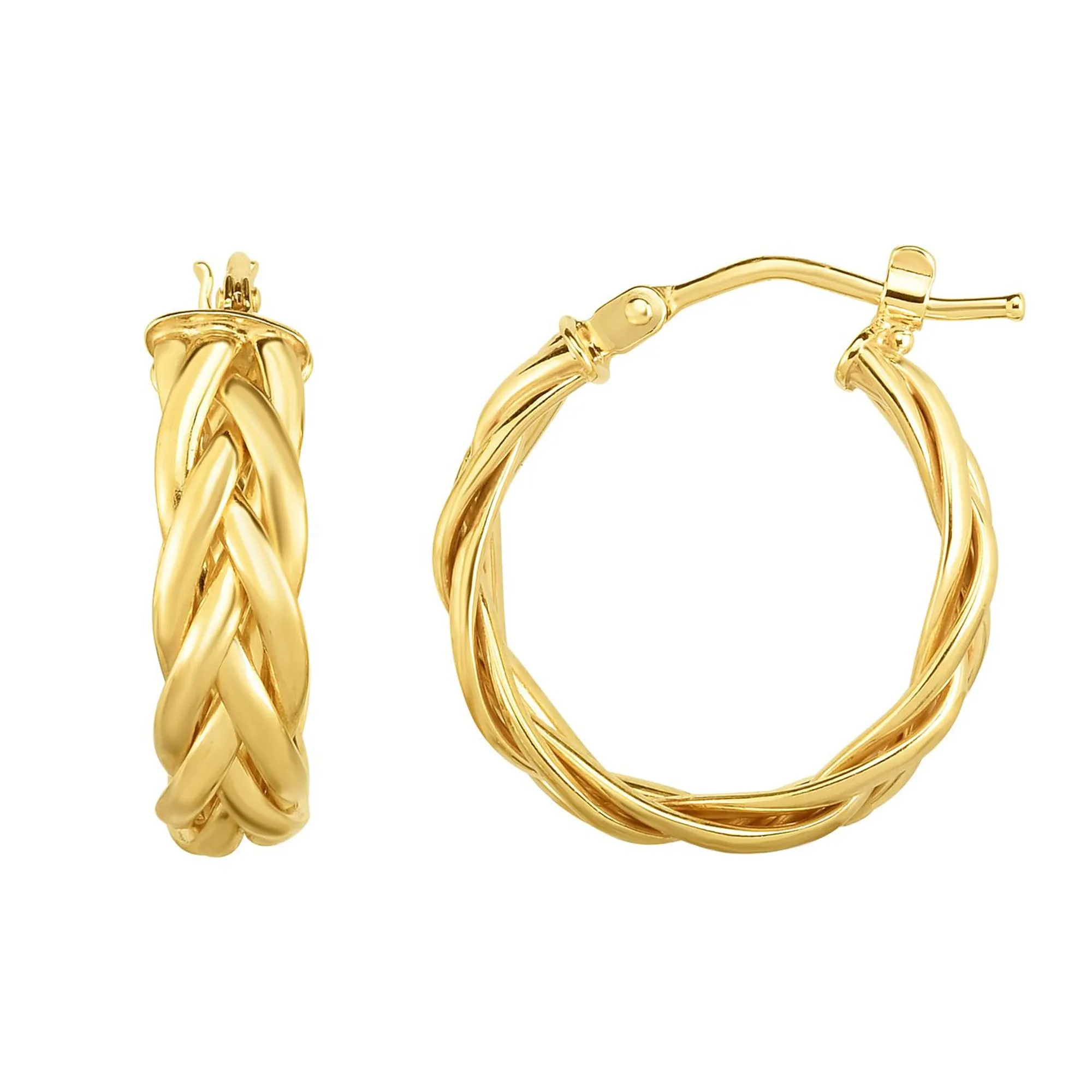 14K Gold Yellow Finish Hoop Fancy Earrings, Diameter 15mm