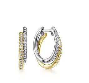 14K Yellow-White Gold Layered 15mm Diamond Huggies