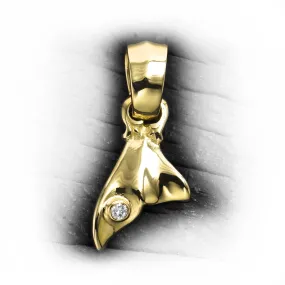 18k Gold Tiny Whale's Tail Charm with Stone