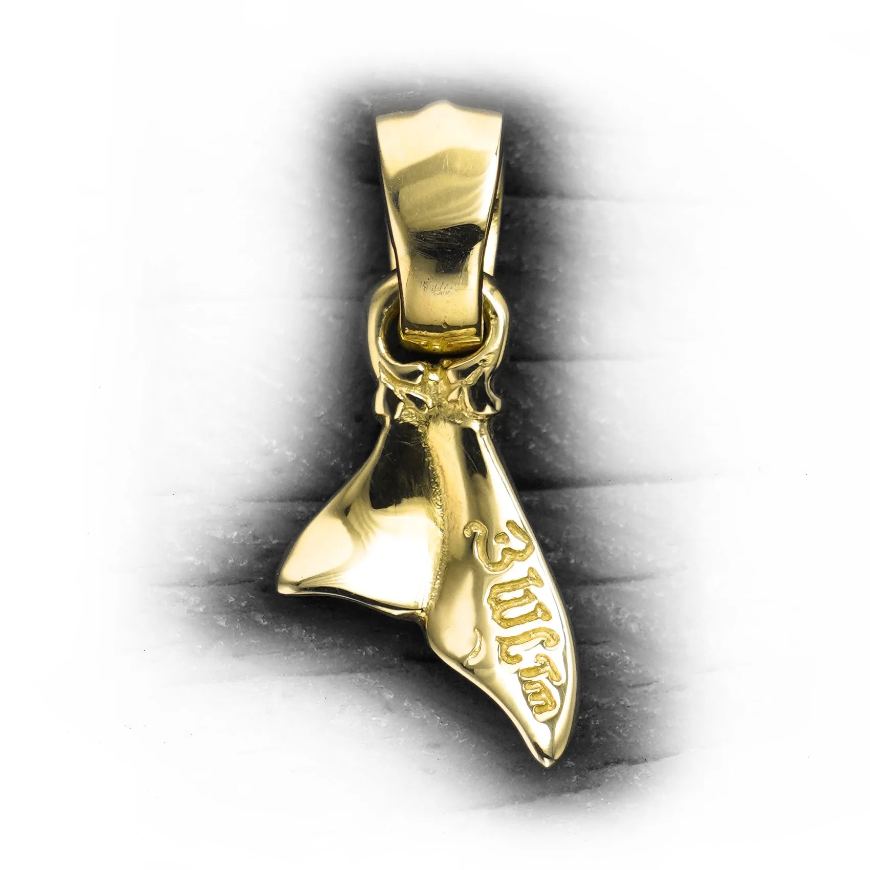 18k Gold Tiny Whale's Tail Charm with Stone