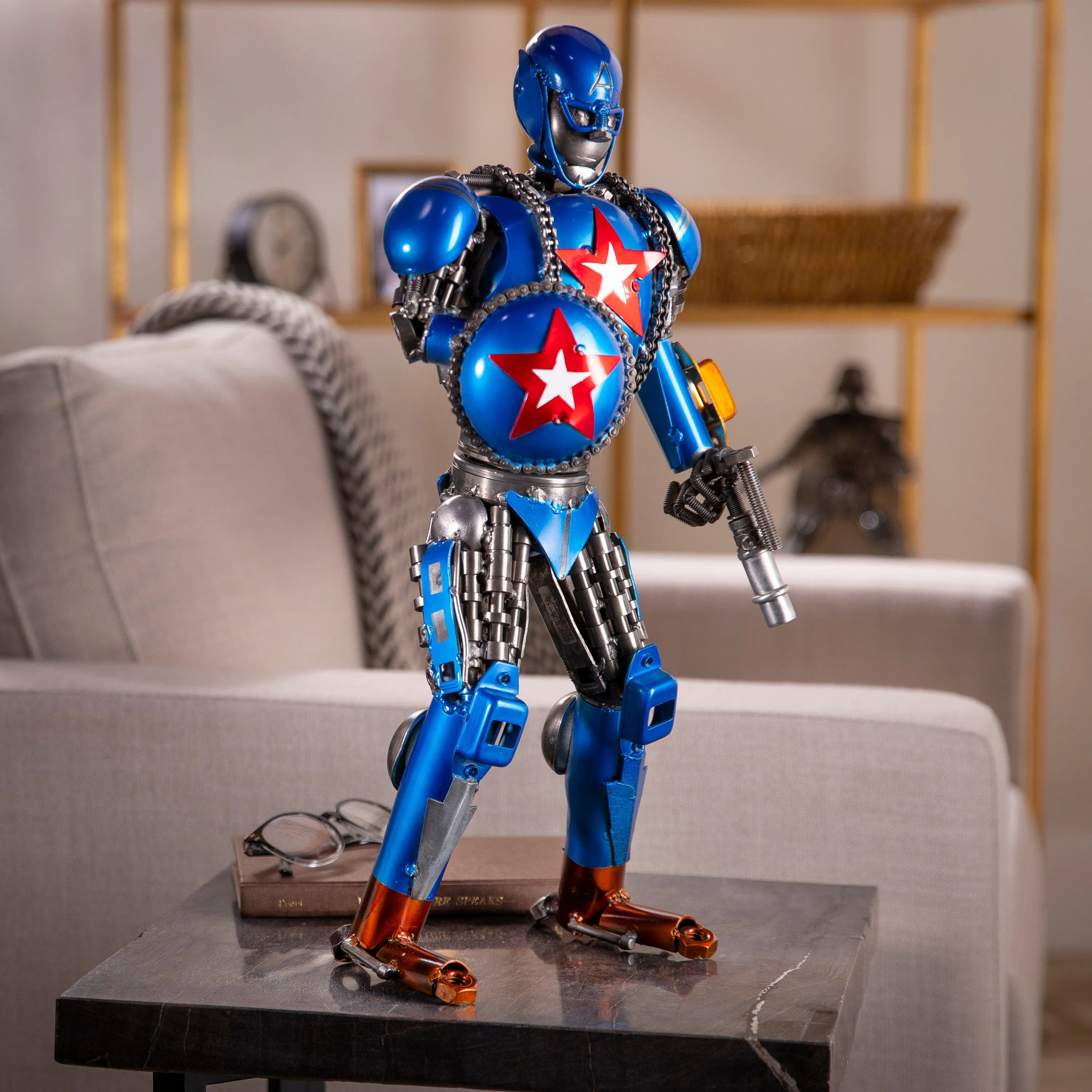 22” Captain America Inspired Recycled Metal Sculpture