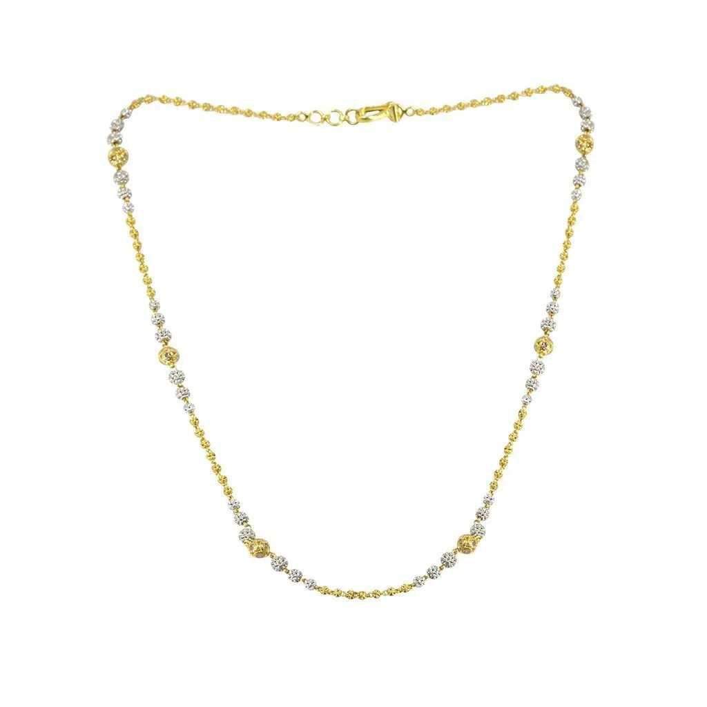 22K Multi Tone Gold Chain W/ Multi Tone Beaded Strand & Textured Gold Ball Accents