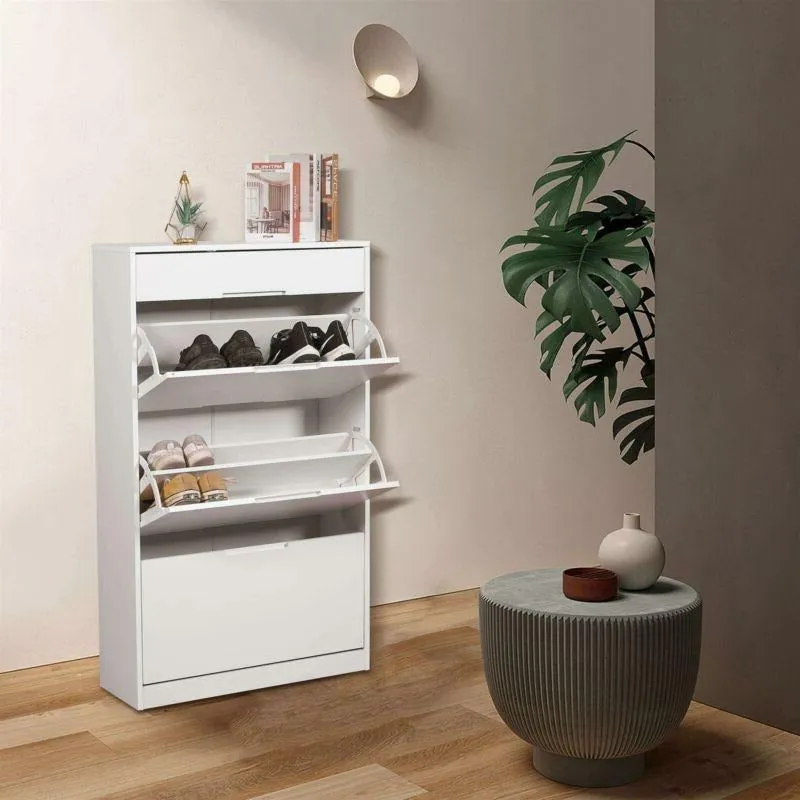 3 Tilting Doors White Shoe Storage Cupboard