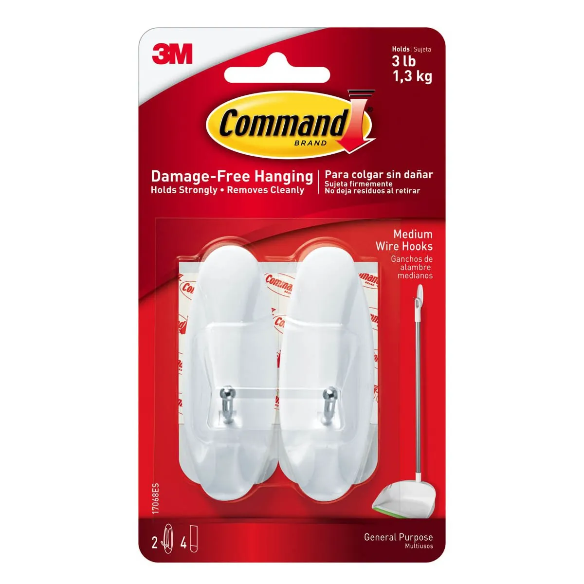 3M Command White Medium Wire Hooks 1 Kg 2 Hooks/4 Strips