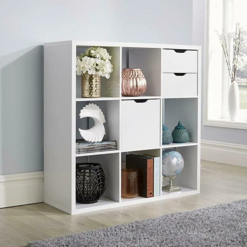 9 Shelves White Bookcase Display Unit