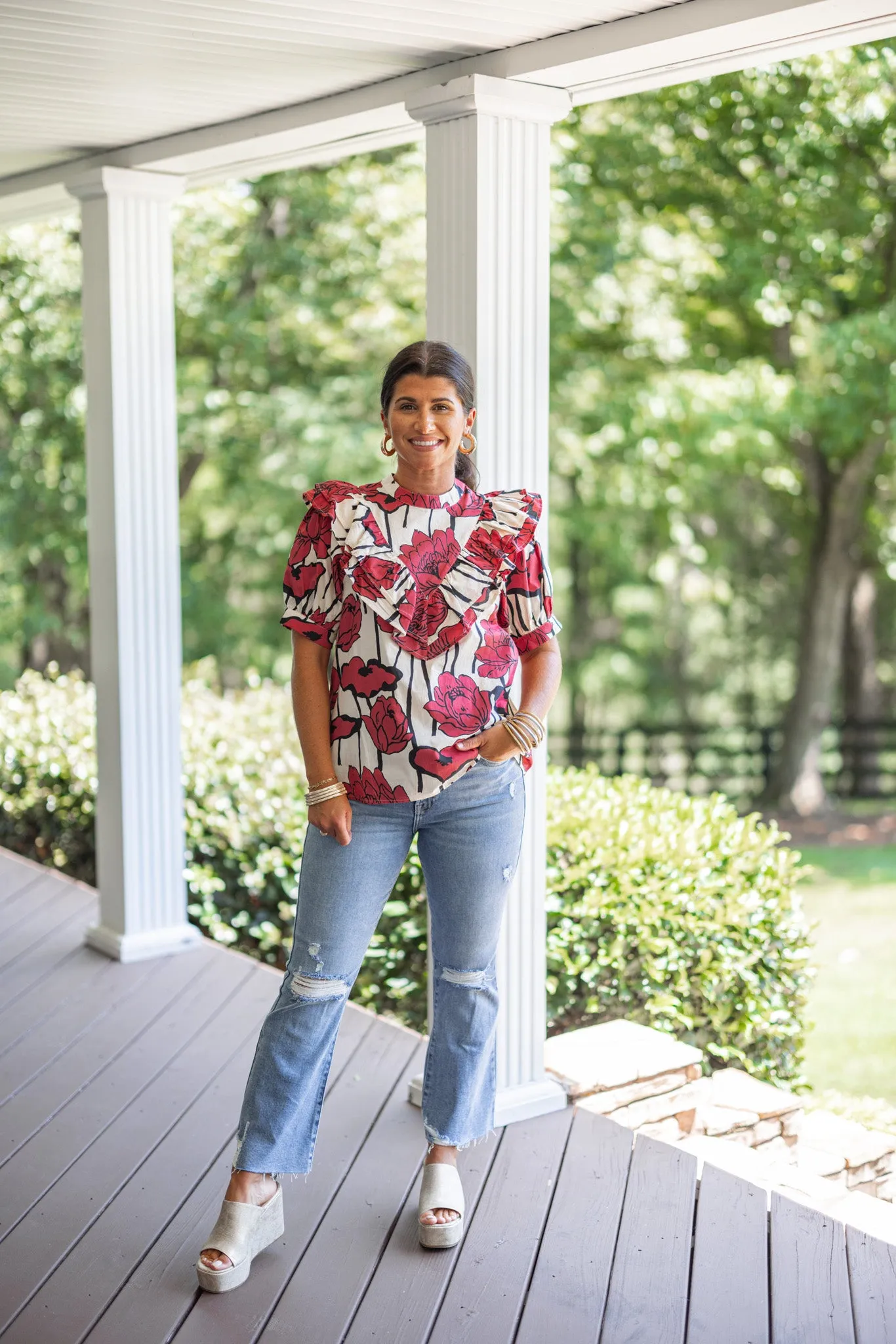 Abstract Blooms Red Floral Top