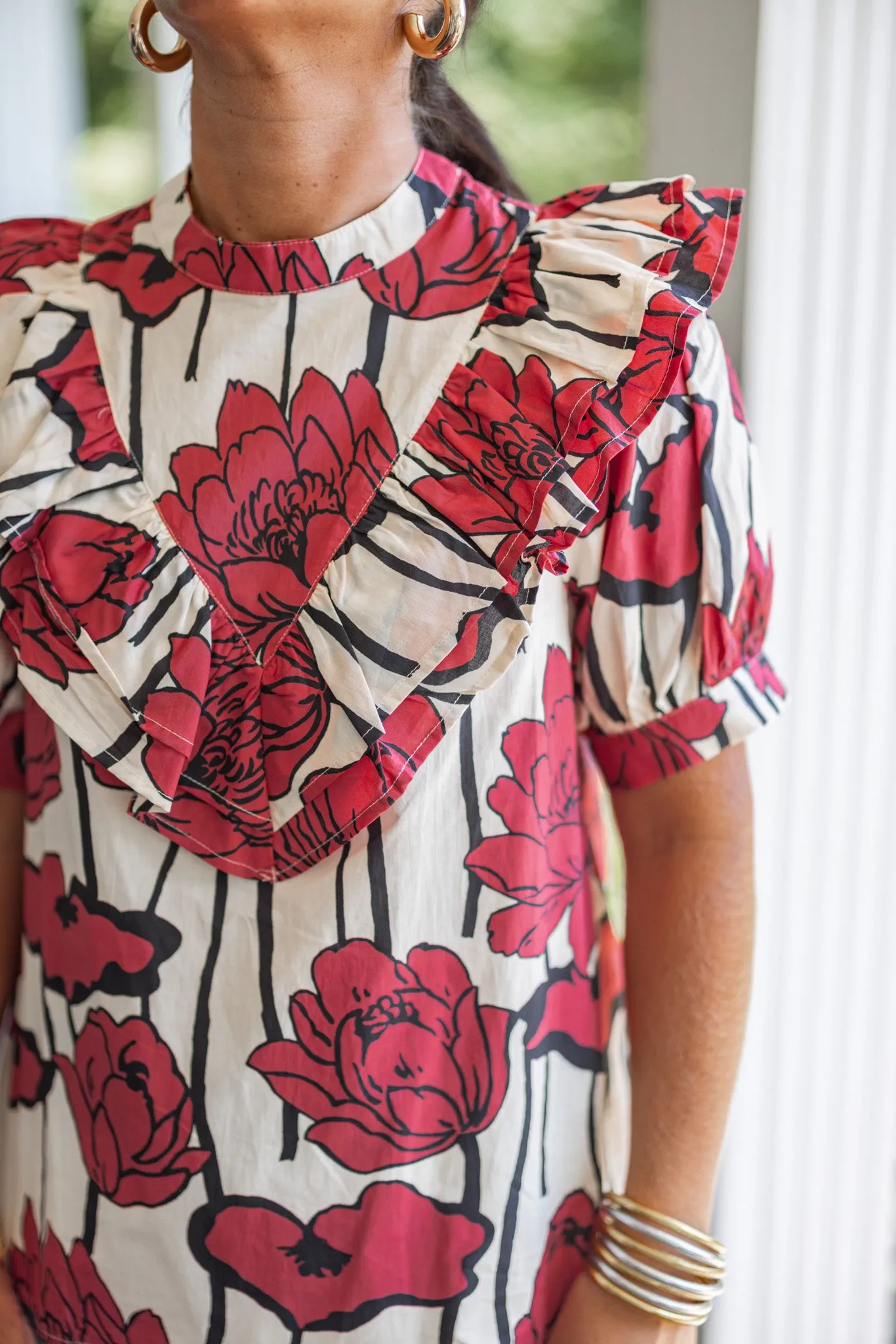 Abstract Blooms Red Floral Top