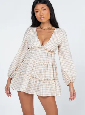 Ainslie Long Sleeve Mini Dress Beige