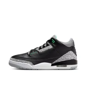 AIR JORDAN 3 RETRO "GREEN GLOW" GS - BLACK/GREEN GLOW-WOLF GREY-WHITE