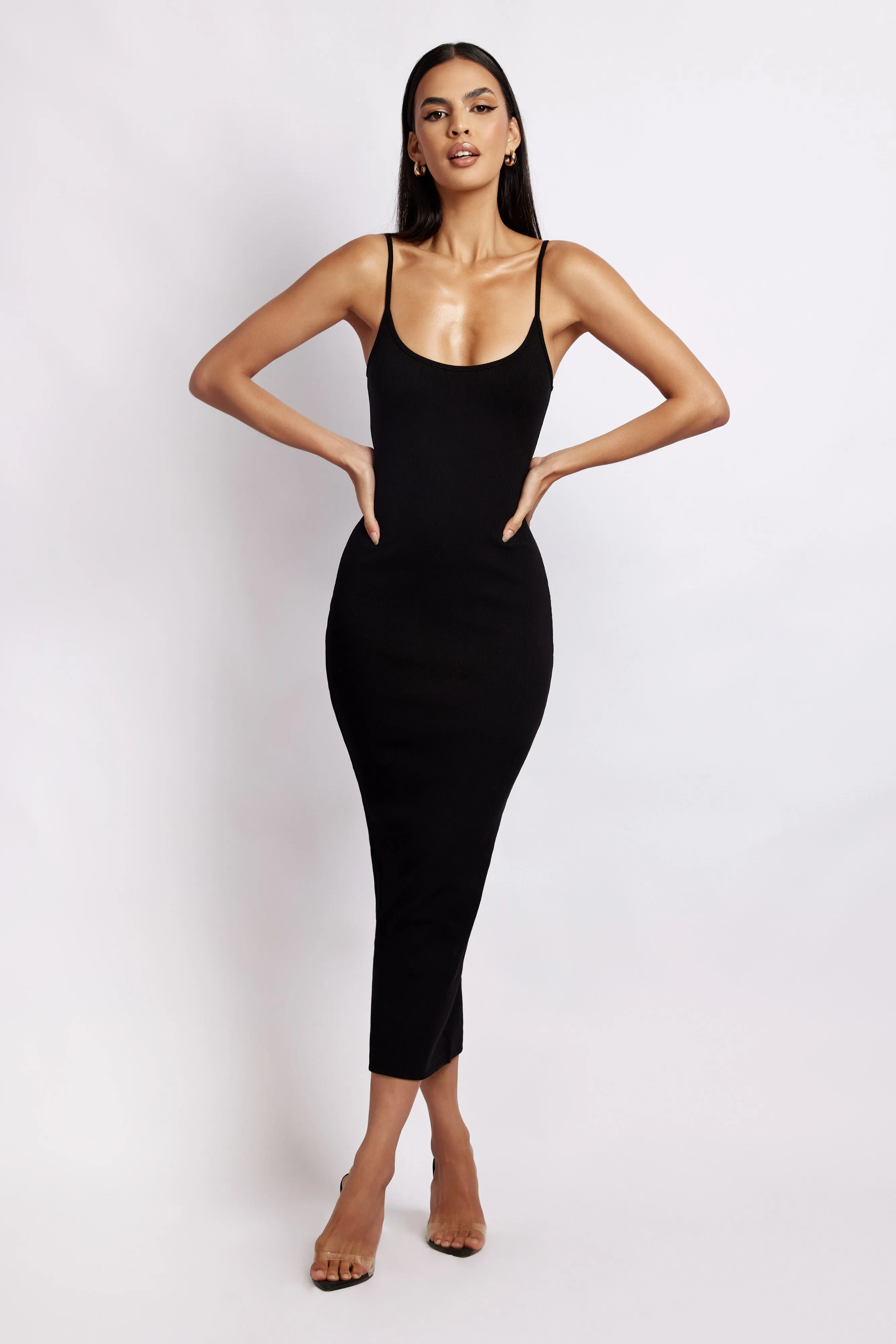 Alexis Ribbed Cami Midi Dress - Black