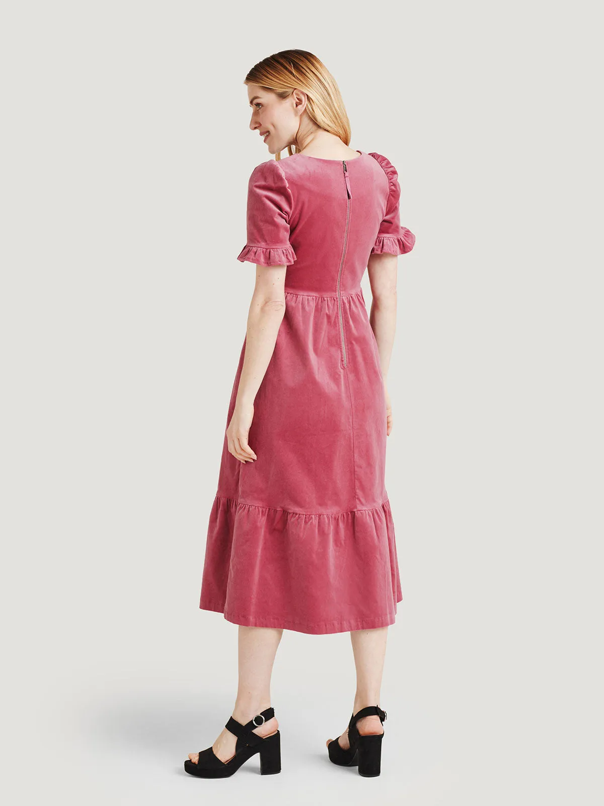 Alleegra Organic Cotton Velvet Midi Dress - Vintage Rose Pink