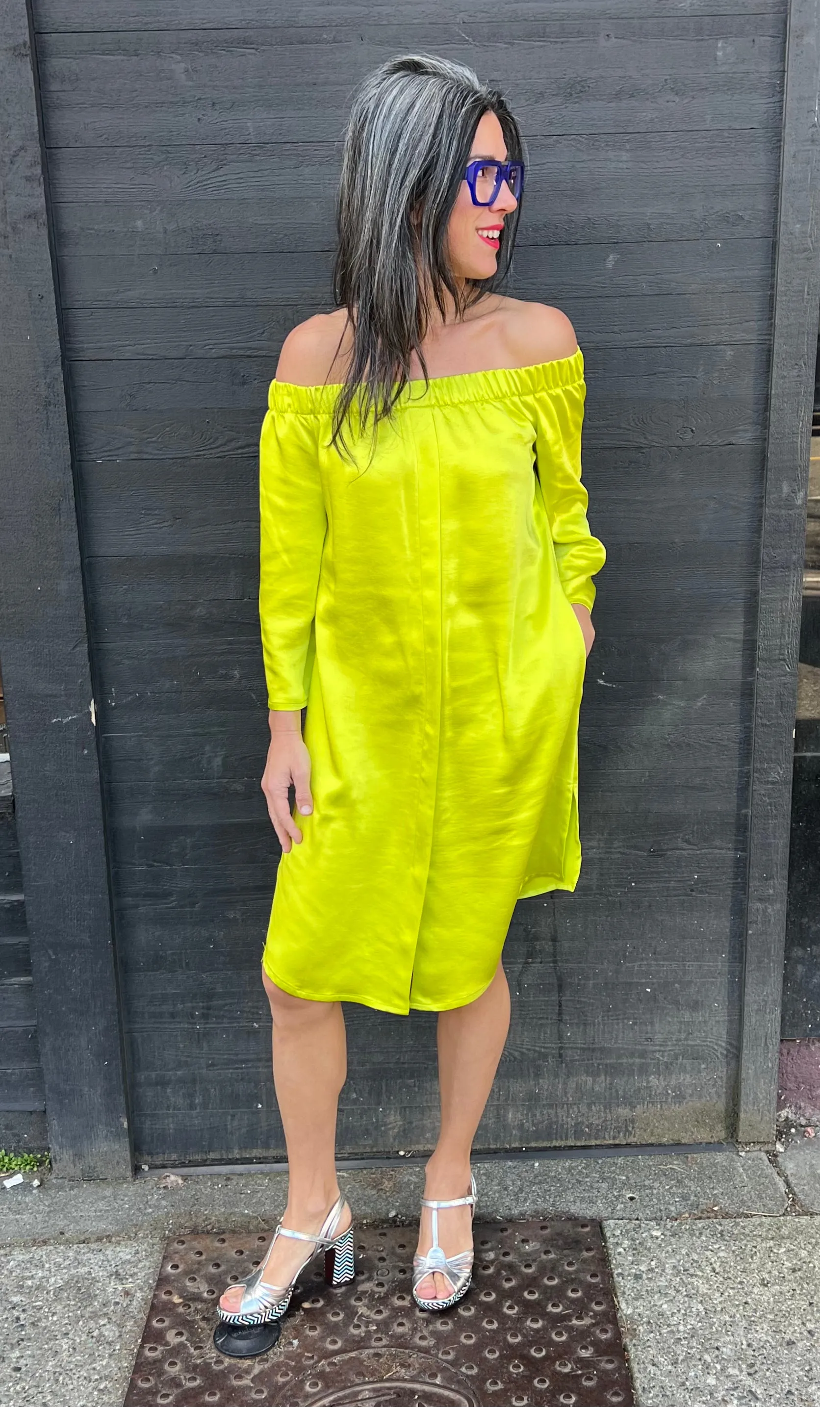 AP5165 Chartreuse Off Shoulder Dress