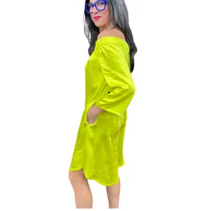 AP5165 Chartreuse Off Shoulder Dress