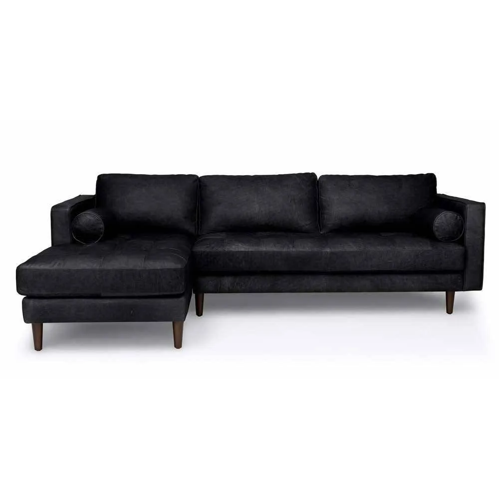 Ashla L-Shape Black Faux Leather Sofa