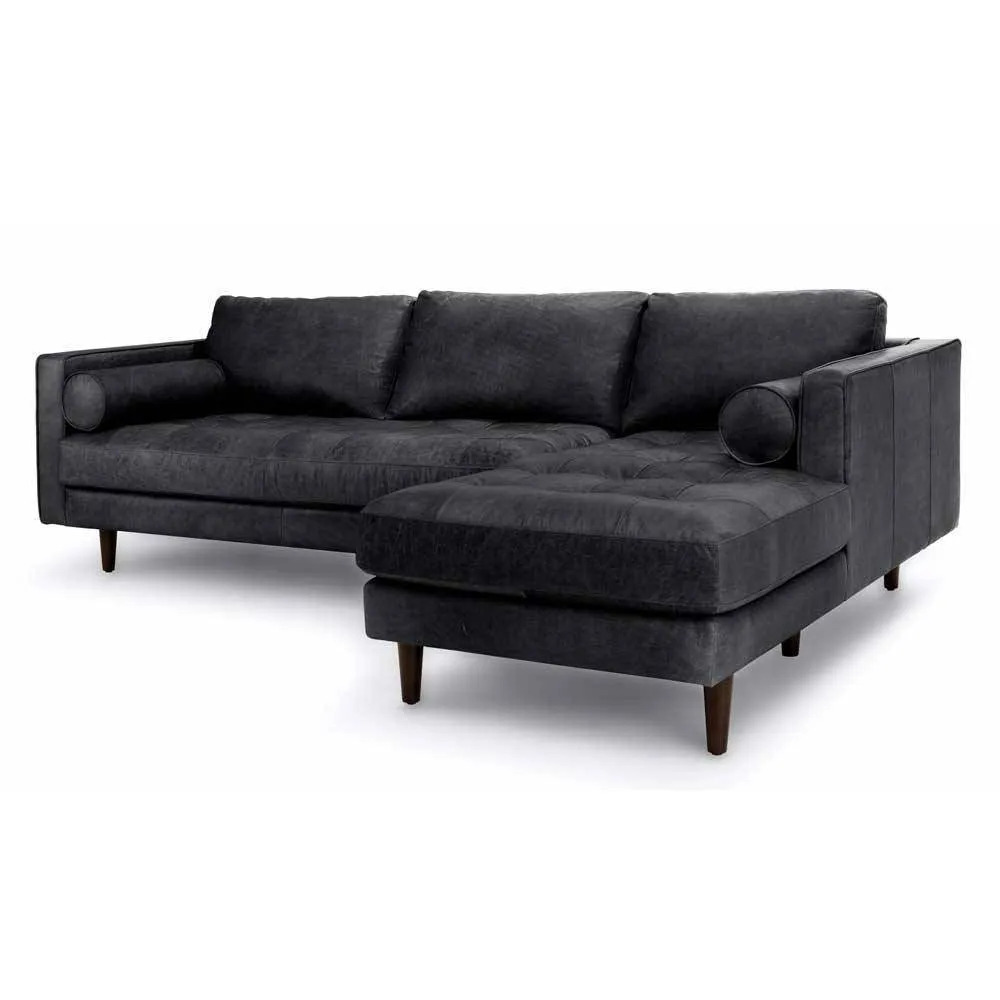 Ashla L-Shape Black Faux Leather Sofa