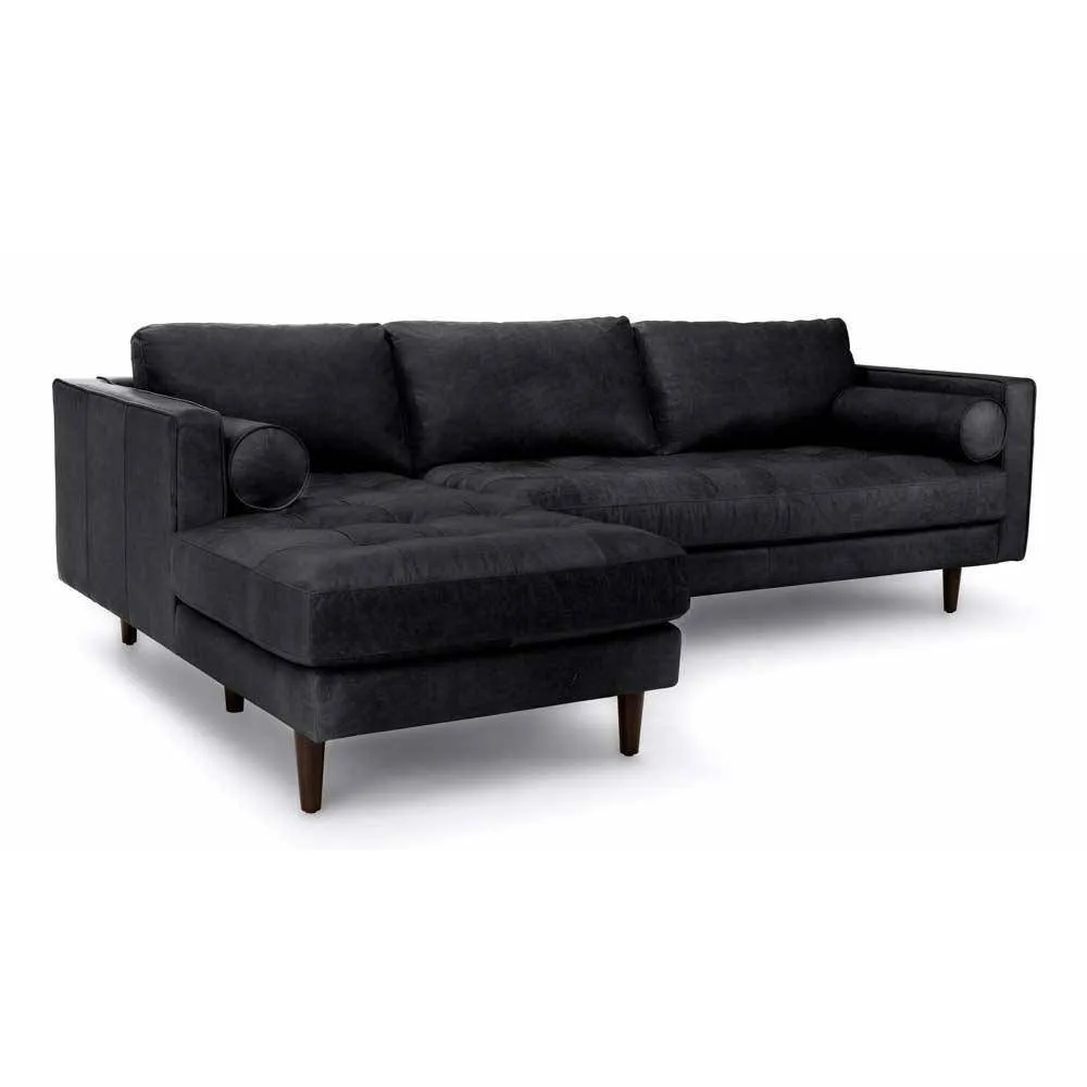 Ashla L-Shape Black Faux Leather Sofa