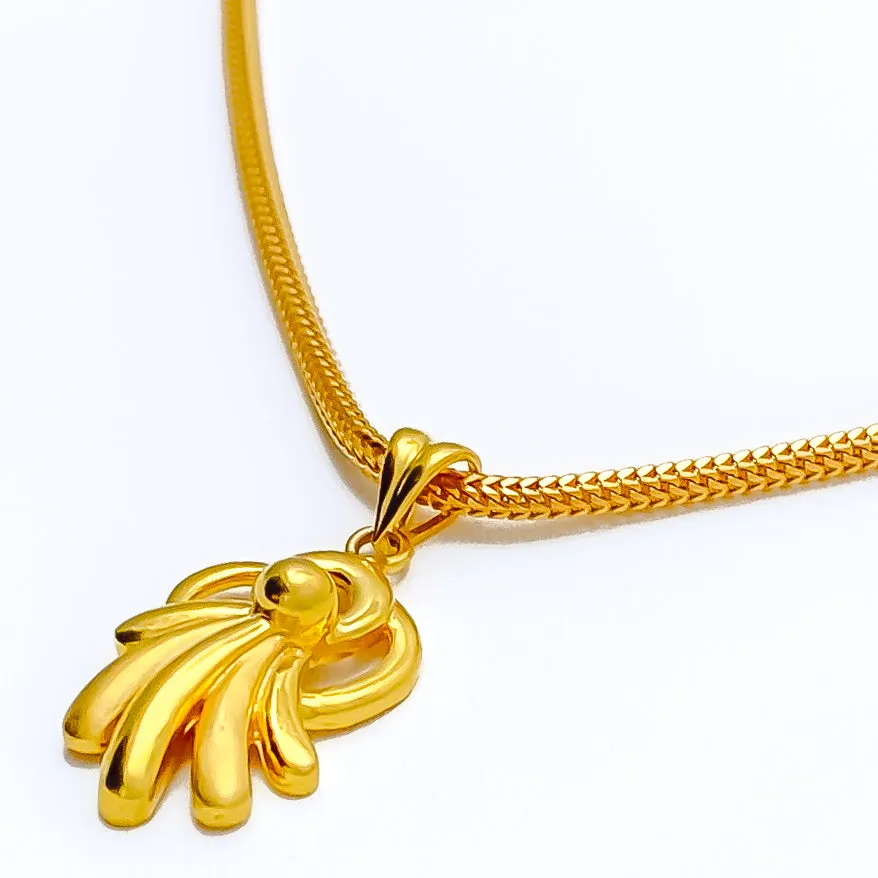 Asymmetrical Smooth Finish 22k Gold Floral Pendant