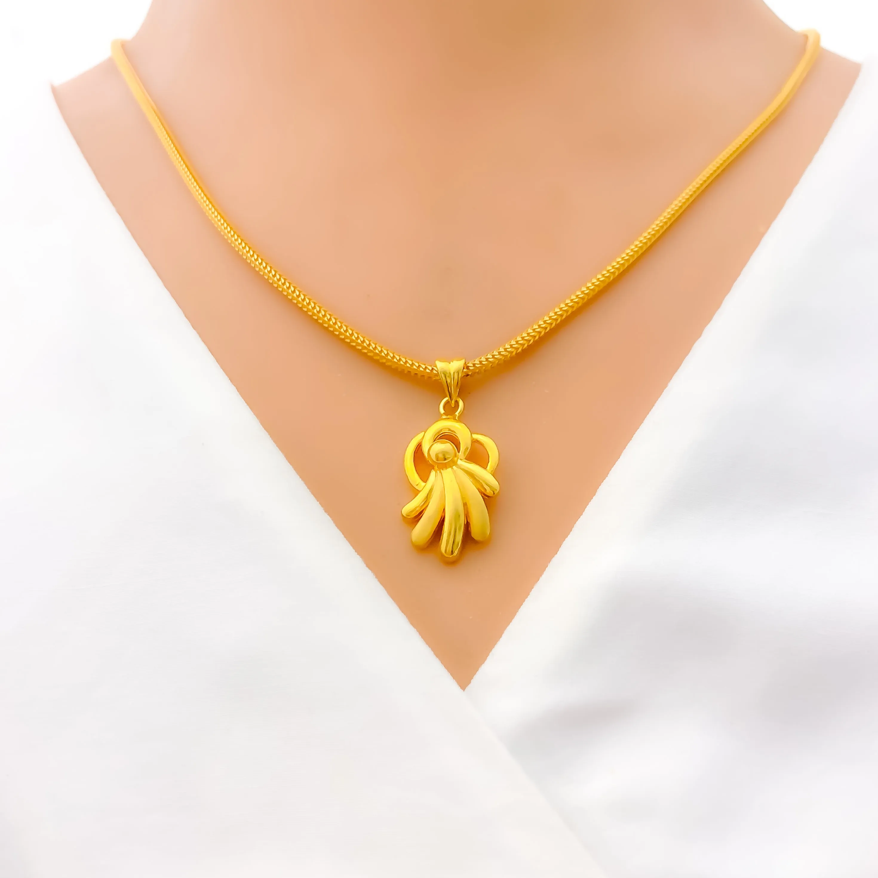 Asymmetrical Smooth Finish 22k Gold Floral Pendant