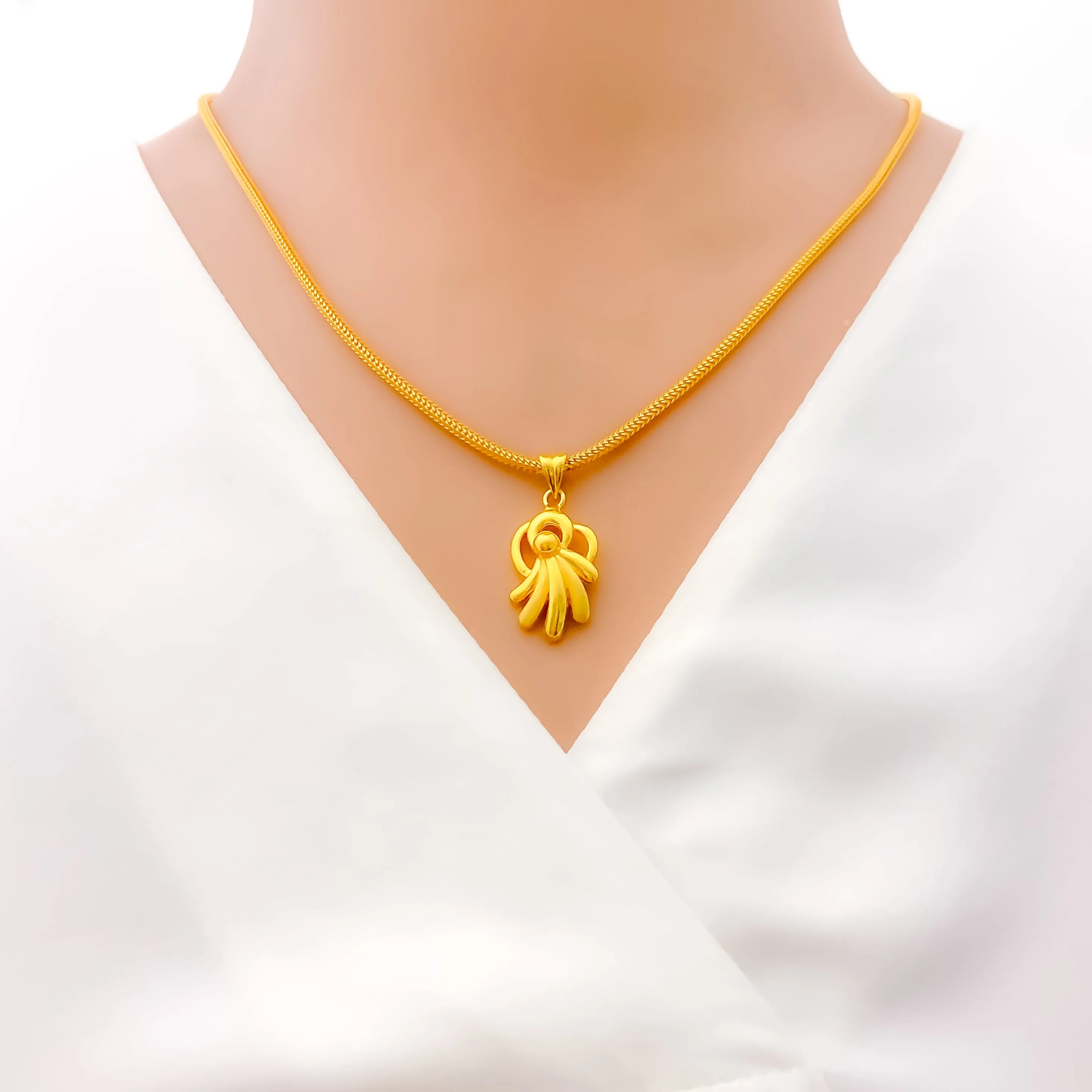 Asymmetrical Smooth Finish 22k Gold Floral Pendant