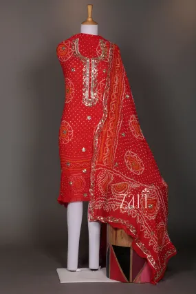 Bandhej Chinon Unstitched Suit with Gota Patti, Sequins work.