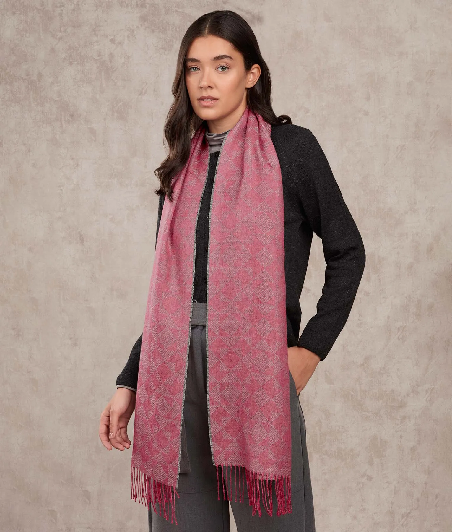 Bi Colour Mosaic Pattern Jacquard Scarf