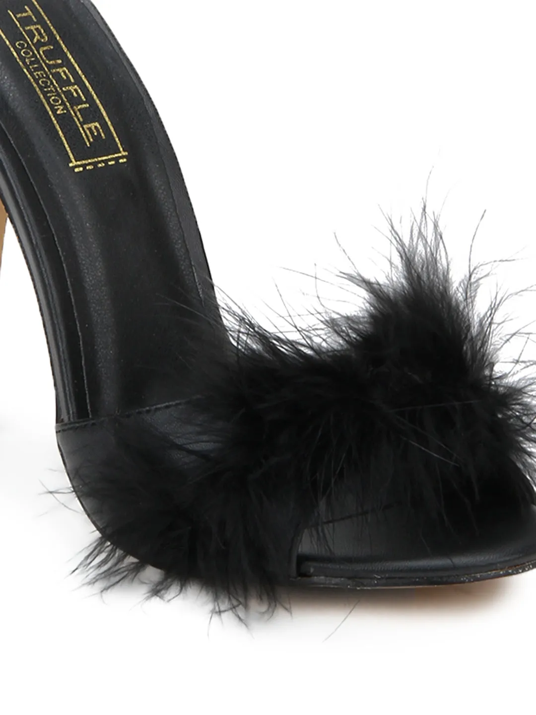 Black Furry Slip-on Stilettos