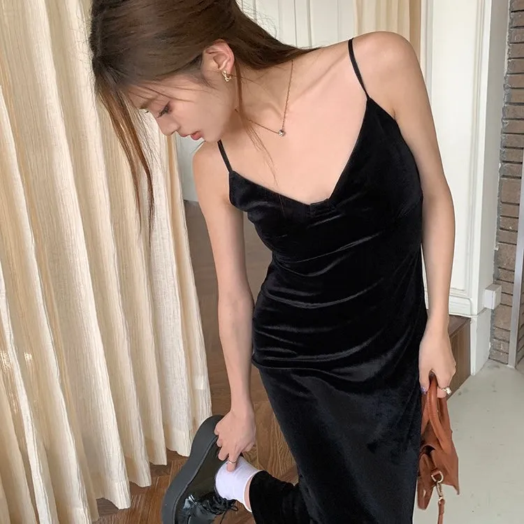 Black Velvet Maxi Slip Dress