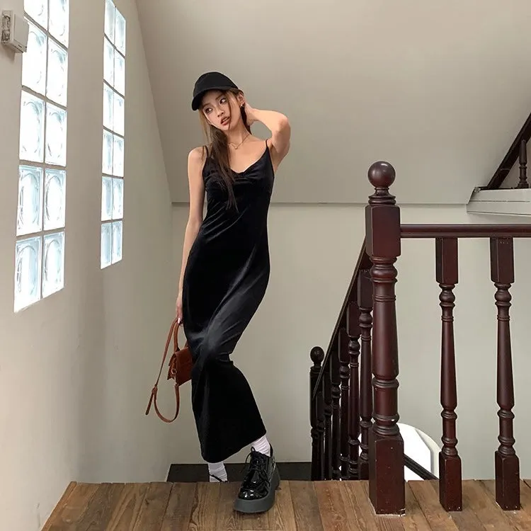 Black Velvet Maxi Slip Dress