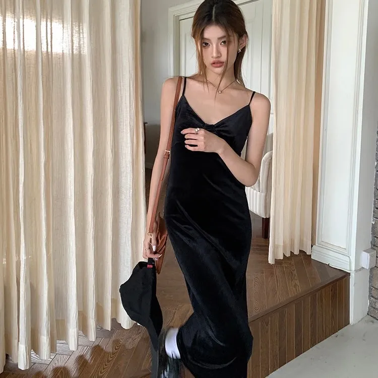 Black Velvet Maxi Slip Dress