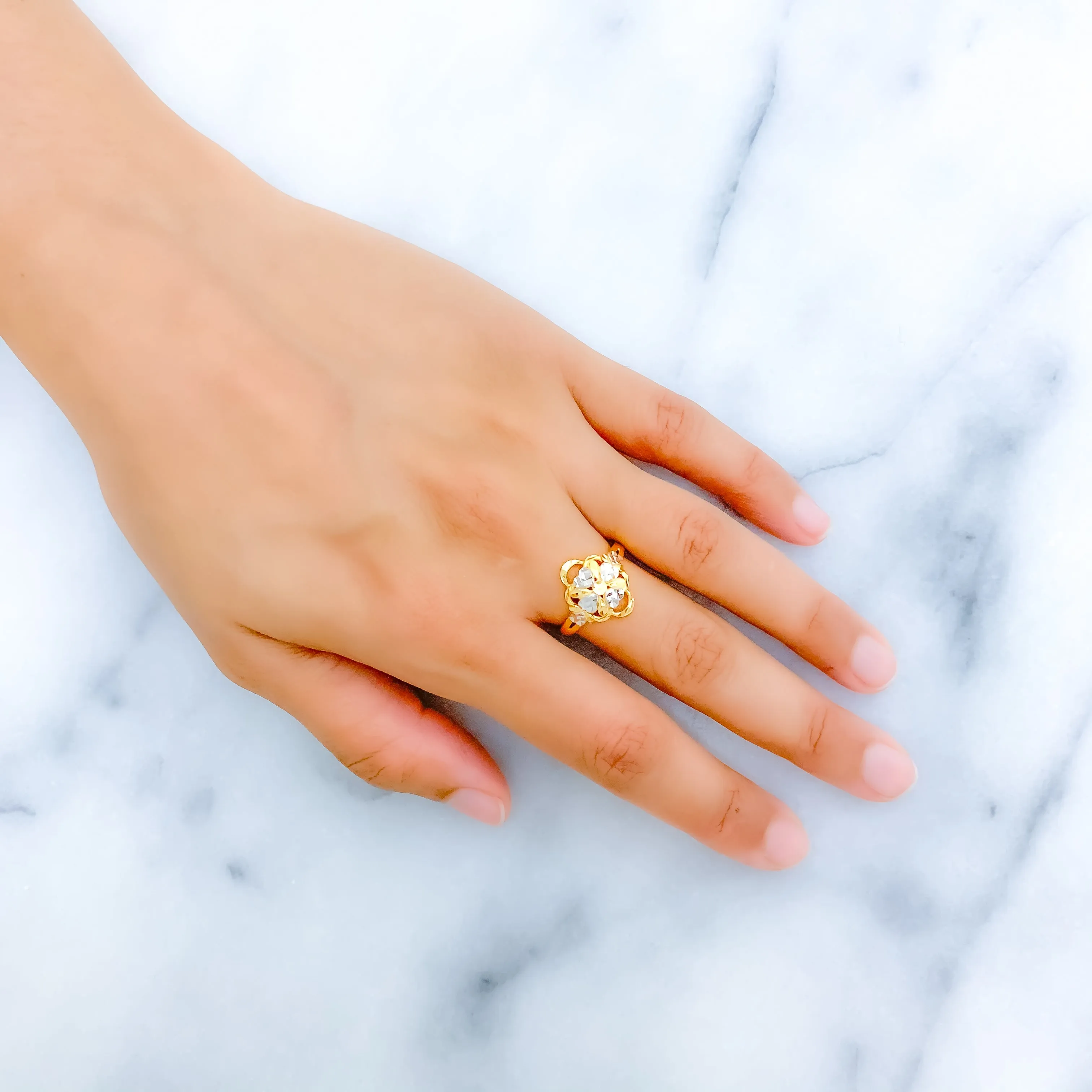 Blooming Floral Heart 22k Gold Ring