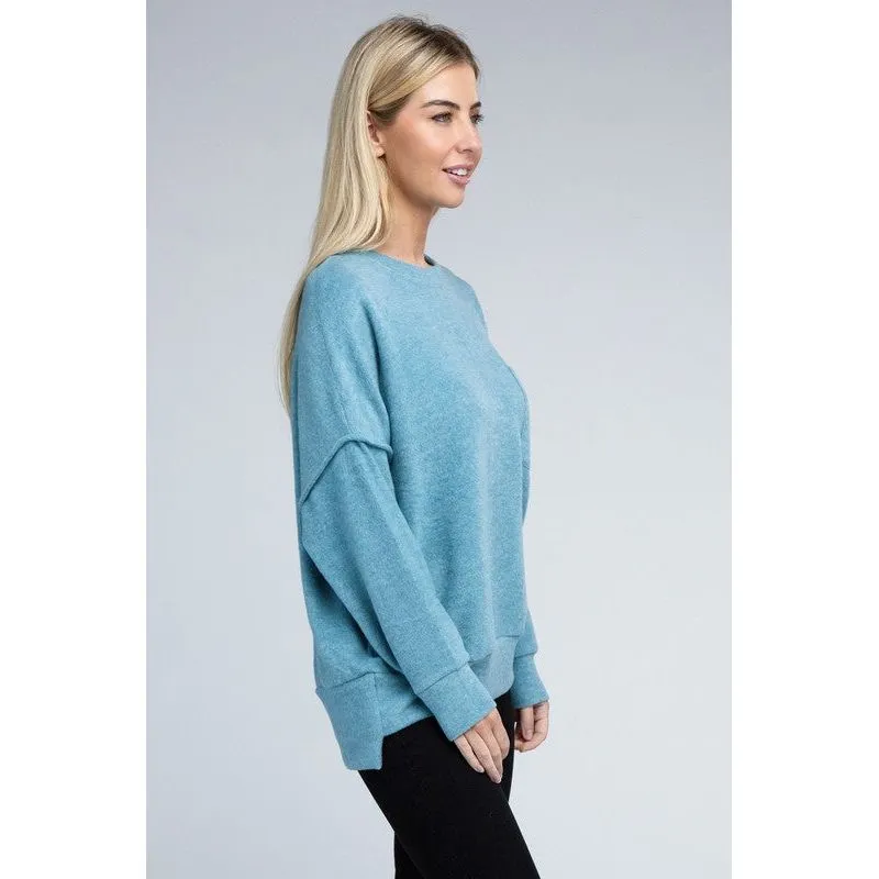 Brushed Melange Drop Shoulder Oversized Sweater