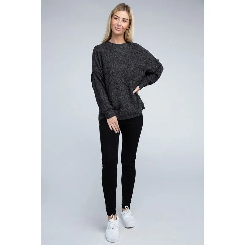 Brushed Melange Drop Shoulder Oversized Sweater