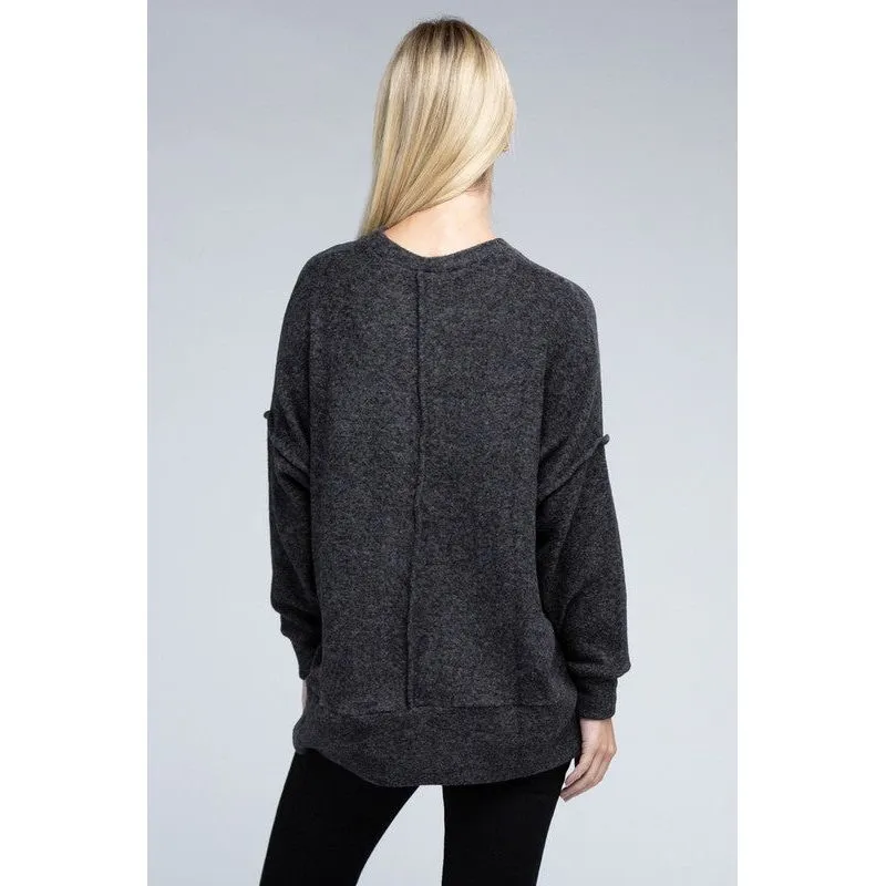 Brushed Melange Drop Shoulder Oversized Sweater