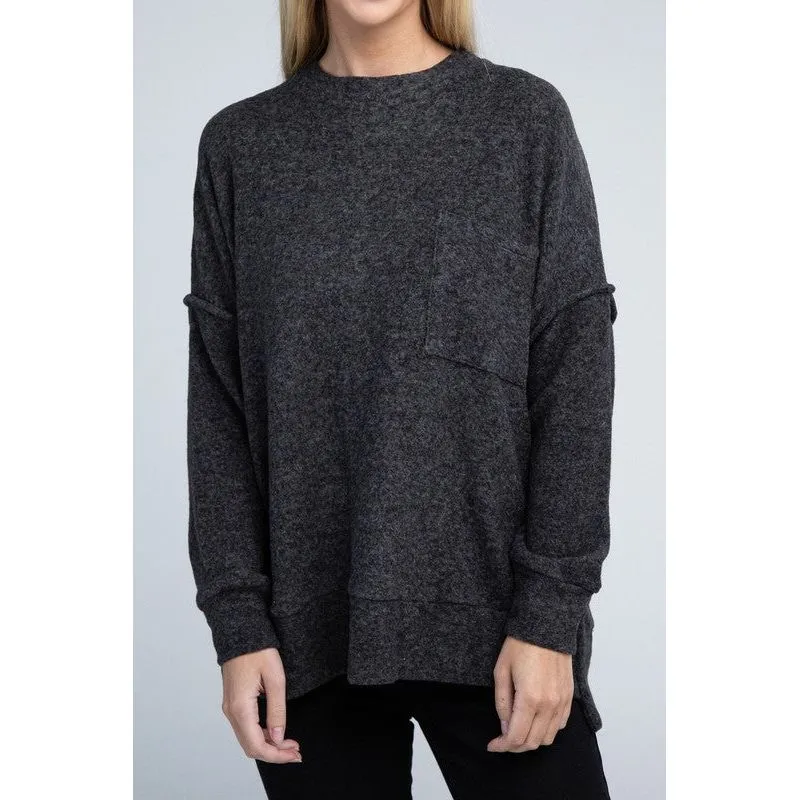 Brushed Melange Drop Shoulder Oversized Sweater