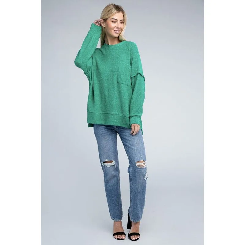 Brushed Melange Drop Shoulder Oversized Sweater