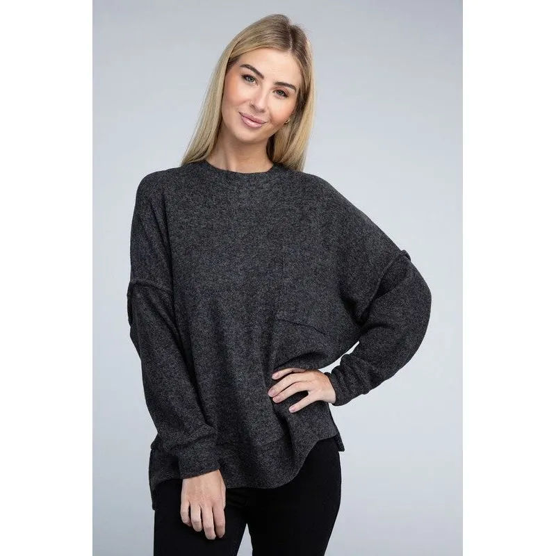 Brushed Melange Drop Shoulder Oversized Sweater