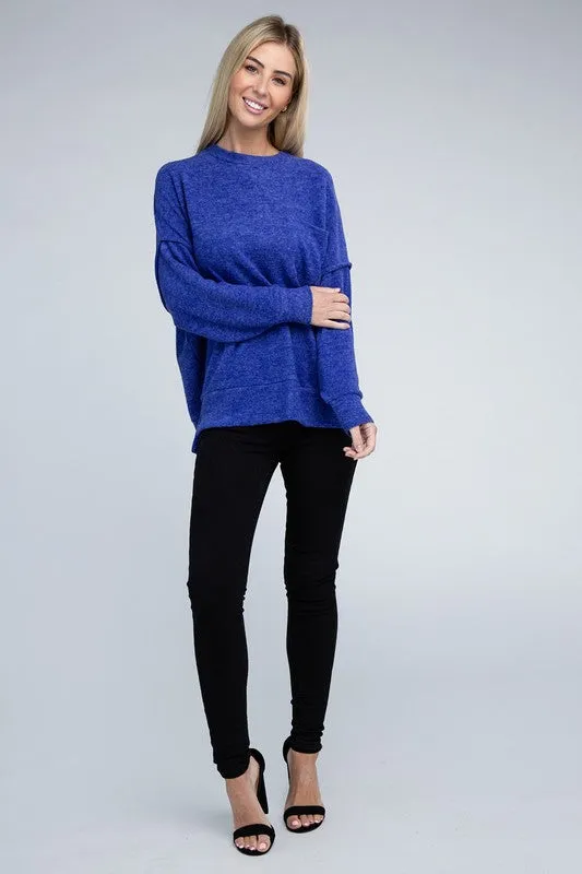 Brushed Melange Drop Shoulder Oversized Sweater