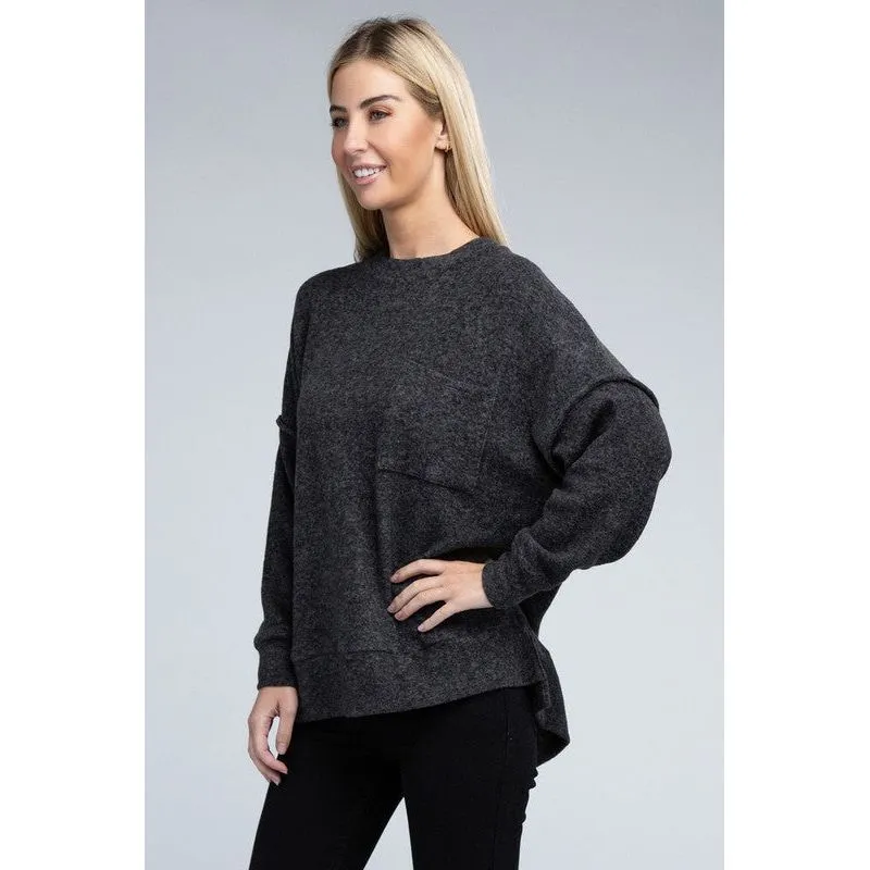 Brushed Melange Drop Shoulder Oversized Sweater