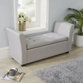 Buttoned Seat Grey Fabric Storage Bench