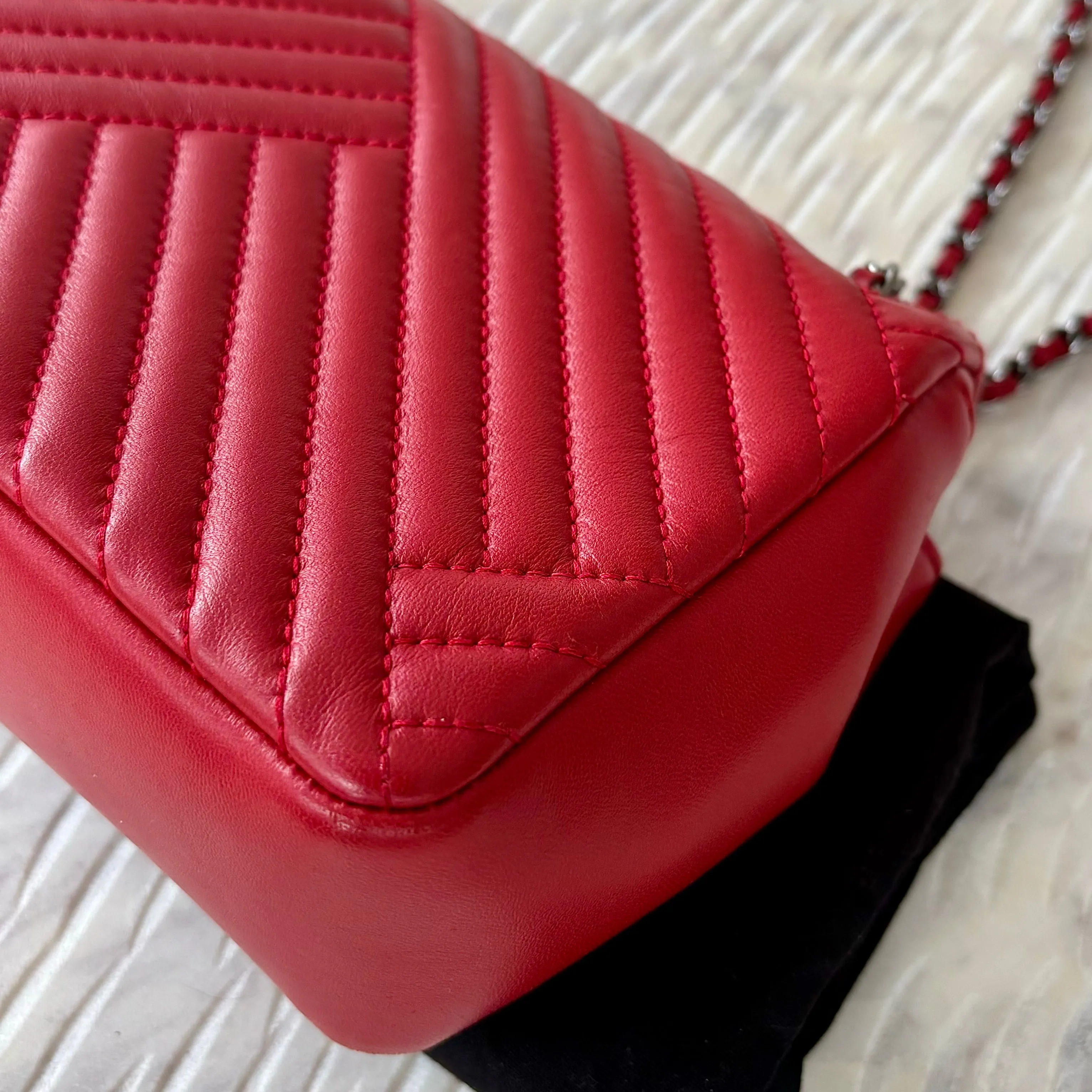 Chanel Chevron Red Lambskin Flap Bag