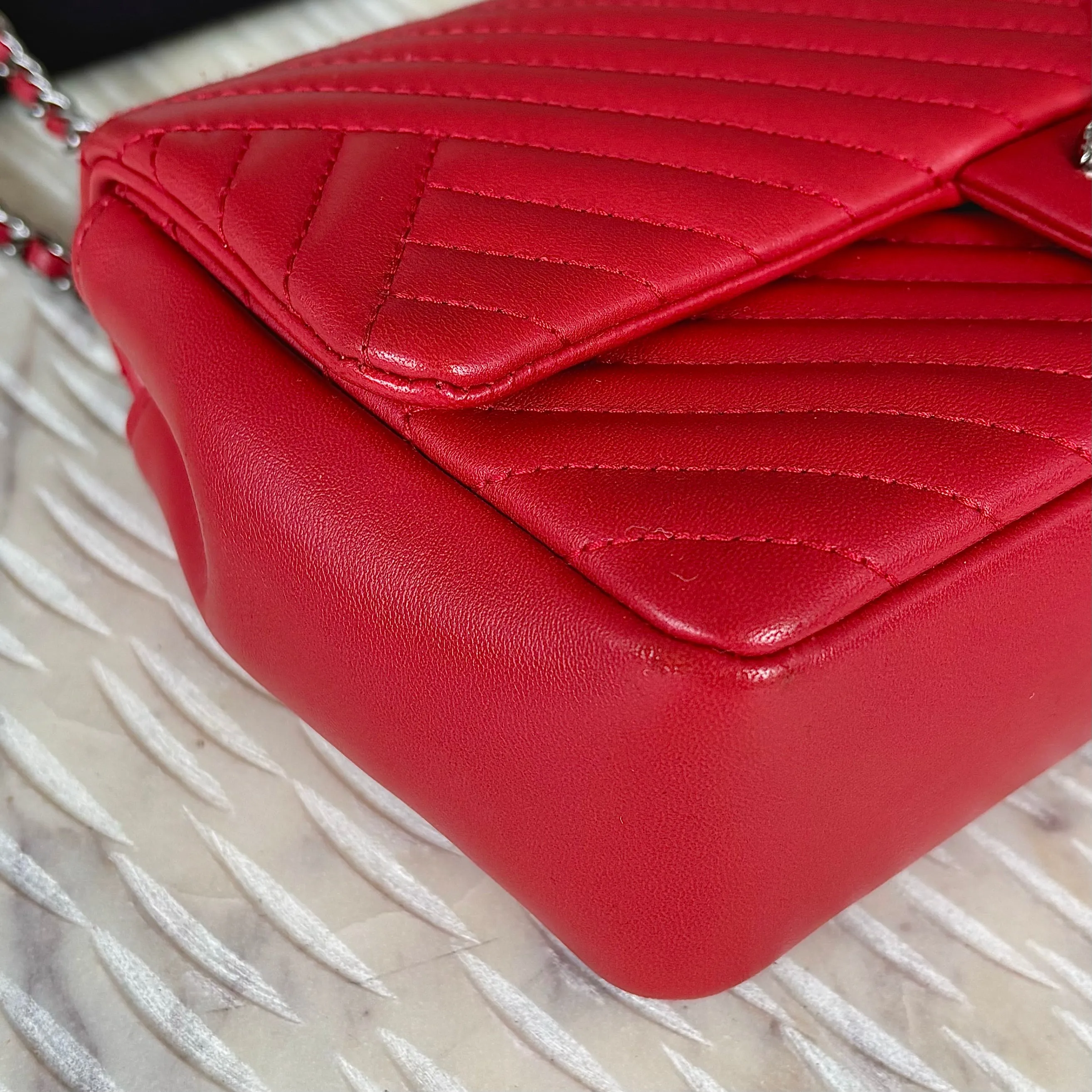 Chanel Chevron Red Lambskin Flap Bag