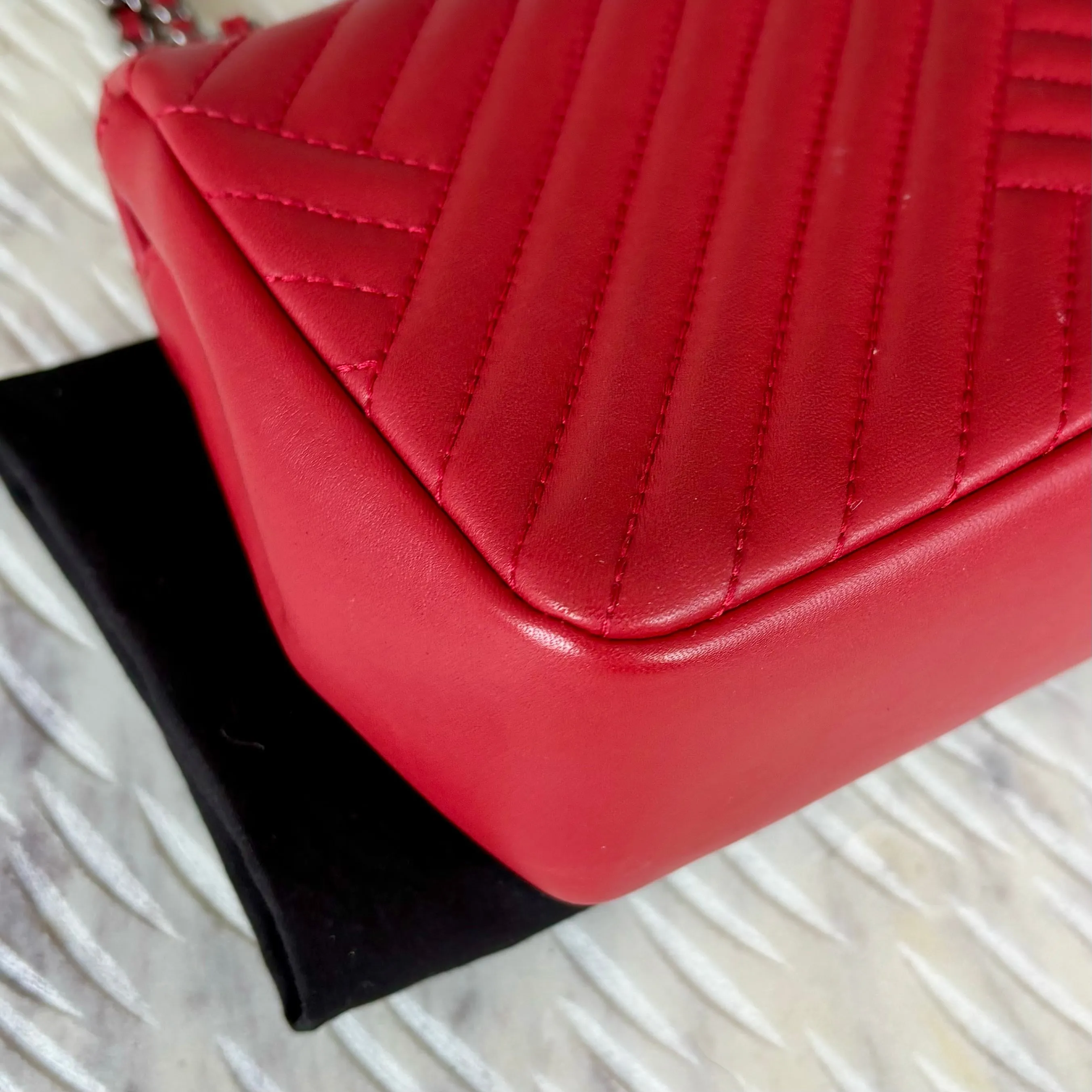 Chanel Chevron Red Lambskin Flap Bag