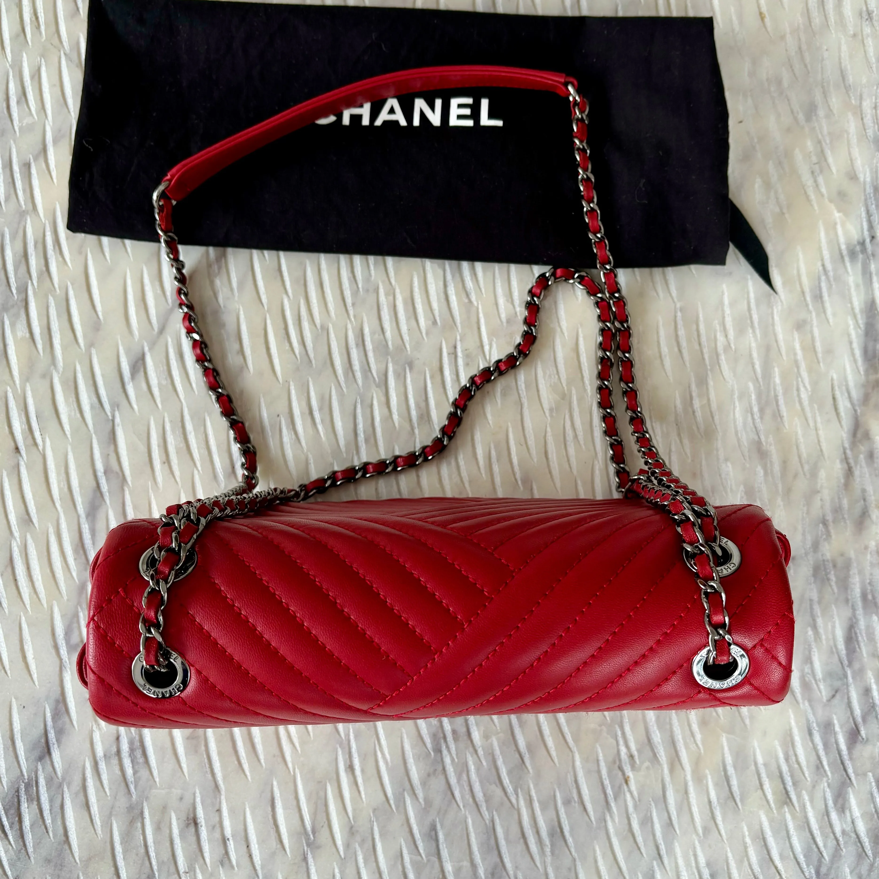 Chanel Chevron Red Lambskin Flap Bag