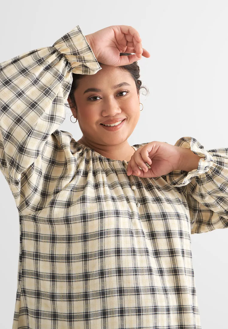 Charice Cottage Puff Sleeve Checkered Blouse