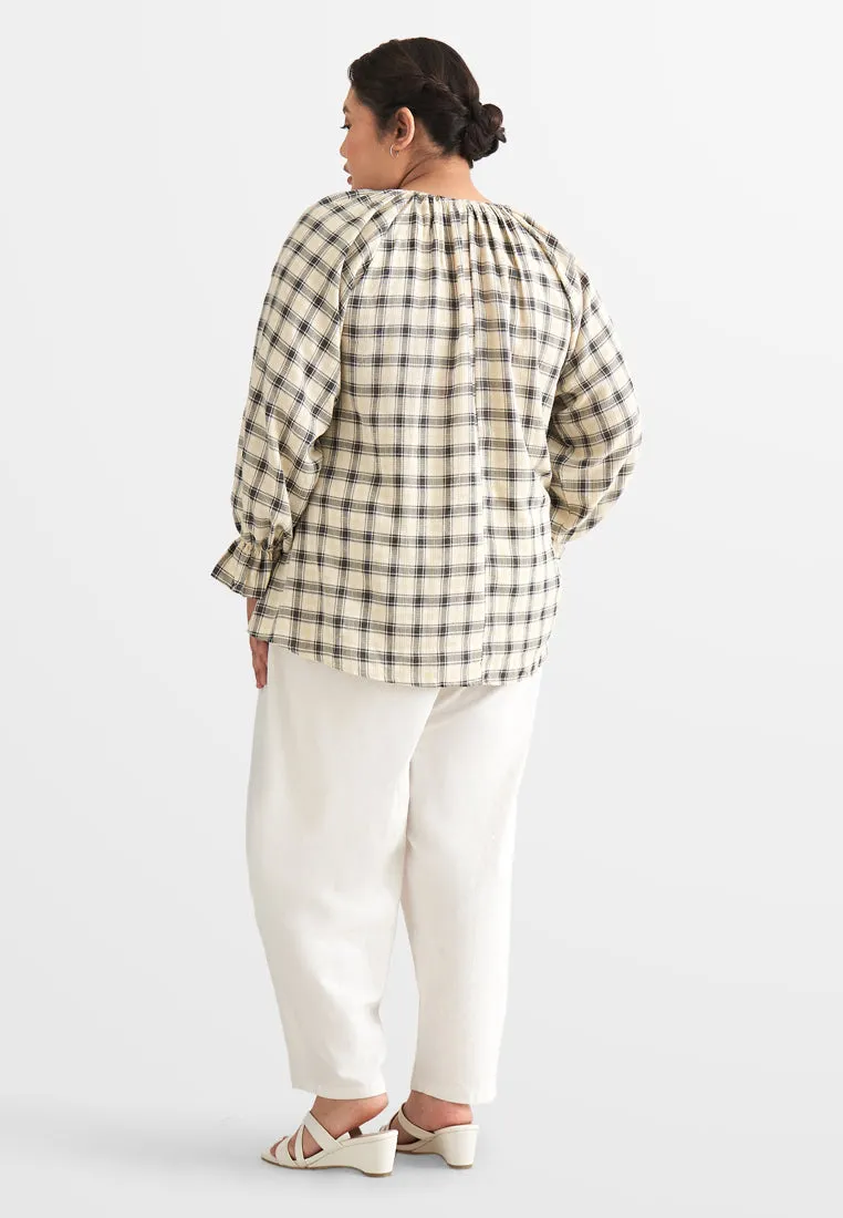 Charice Cottage Puff Sleeve Checkered Blouse