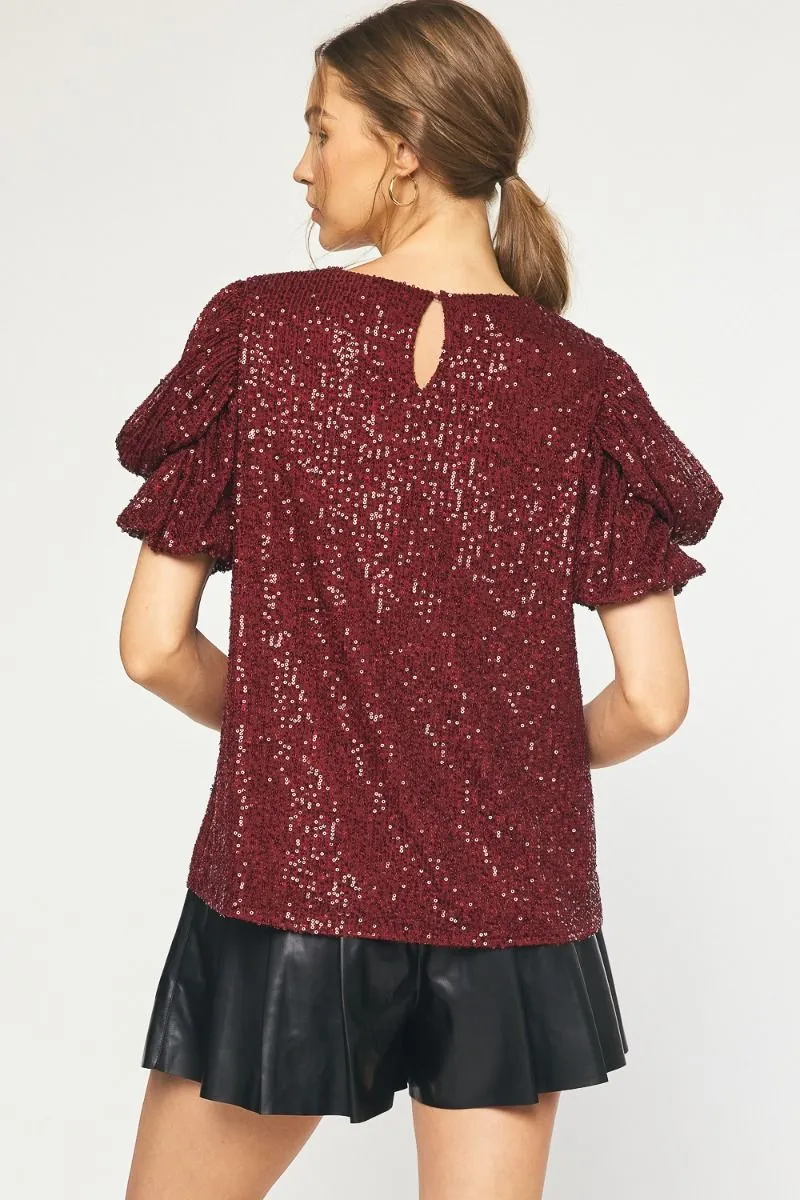 Christmas Diva Wine Sequin Top