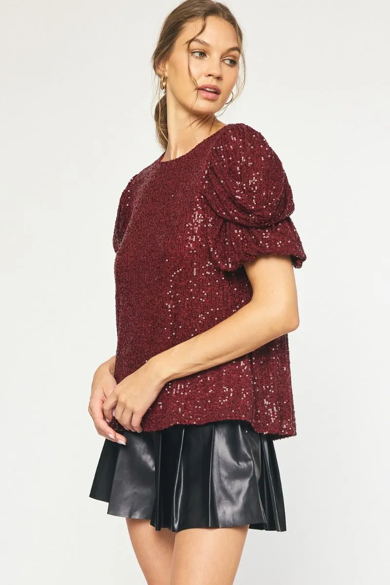 Christmas Diva Wine Sequin Top