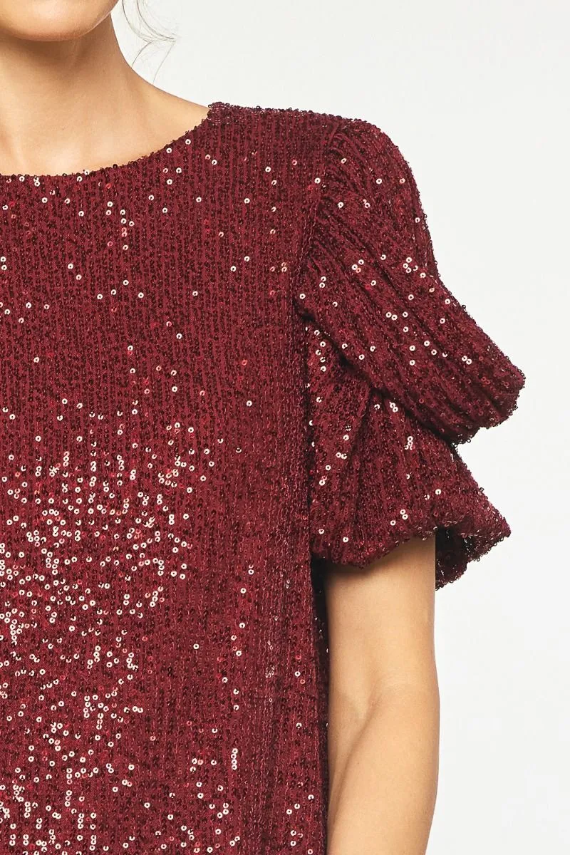 Christmas Diva Wine Sequin Top