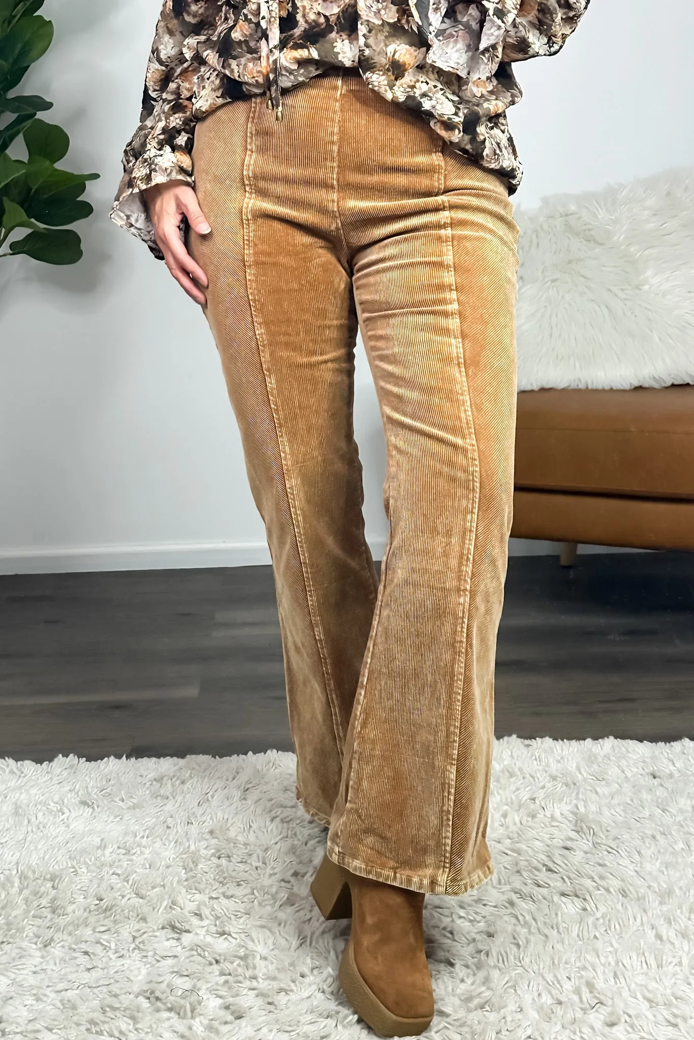 Cider Sippin' Corduroy Flare Pants : Almond