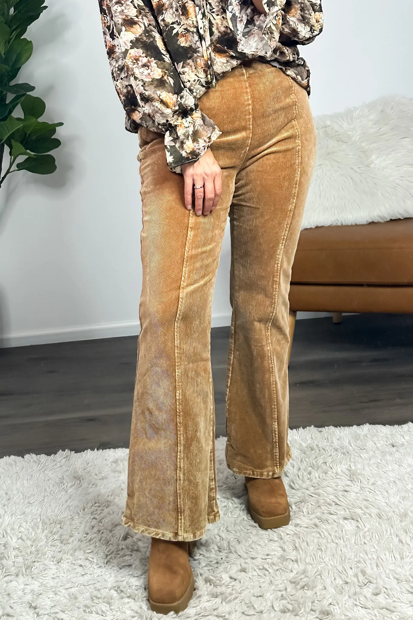 Cider Sippin' Corduroy Flare Pants : Almond